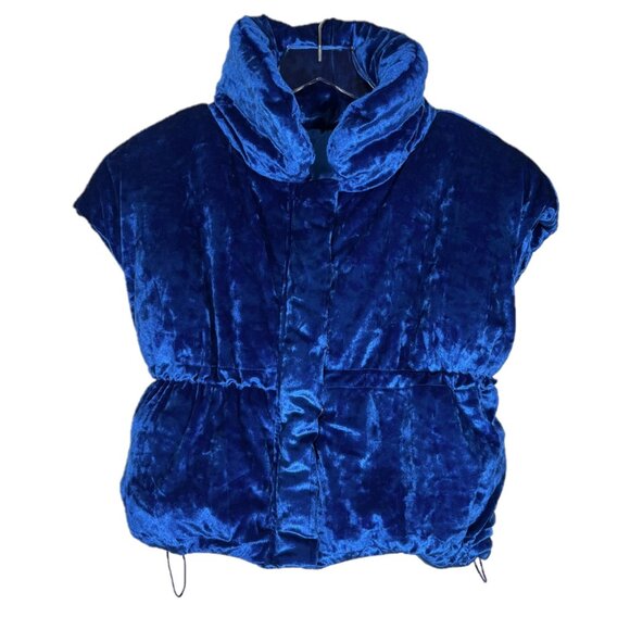 Khela Blue Velvet Puffer Cropped Wave Vest Jacket Size Small - Picture 1 of 8